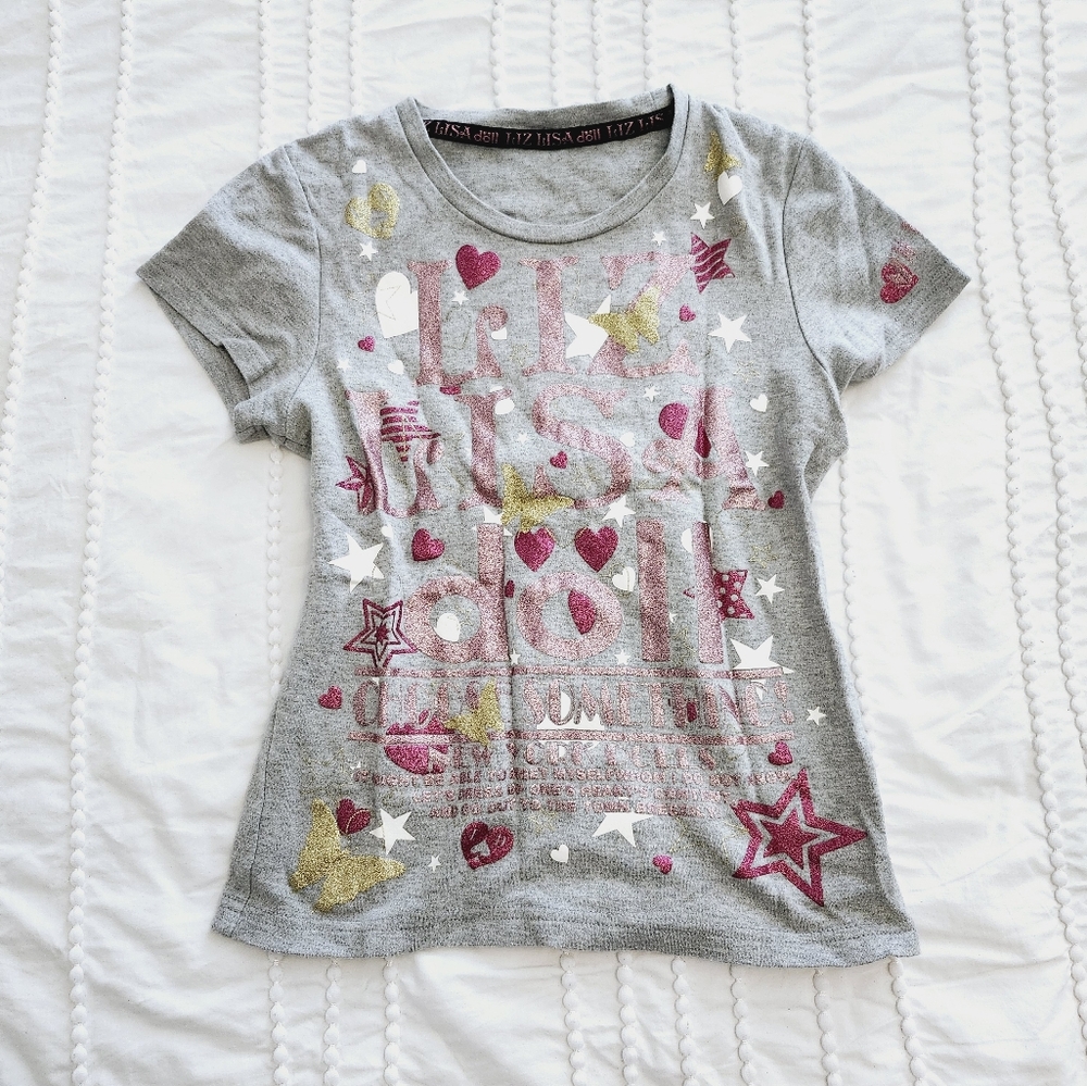 Y2K Baby Tee Liz Lisa T Shirt Sparkle Graphic